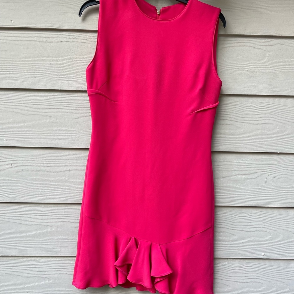 Antonio Berardi hot pink shirt sleeve ruffles midi sheath dress